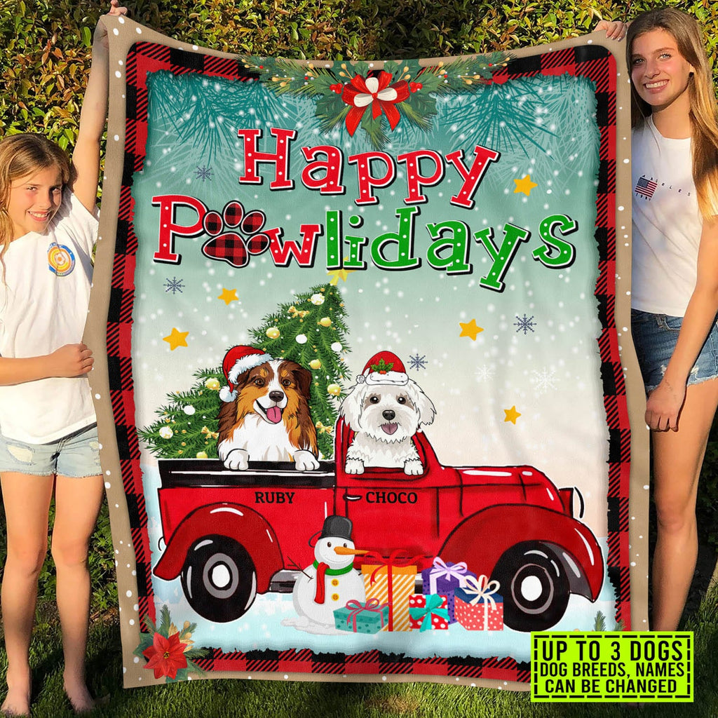 Happy Pawlidays Christmas Fleece Blanket – Sherpa Blanket – Custom Dog Lover Christmas Woven Blanket
