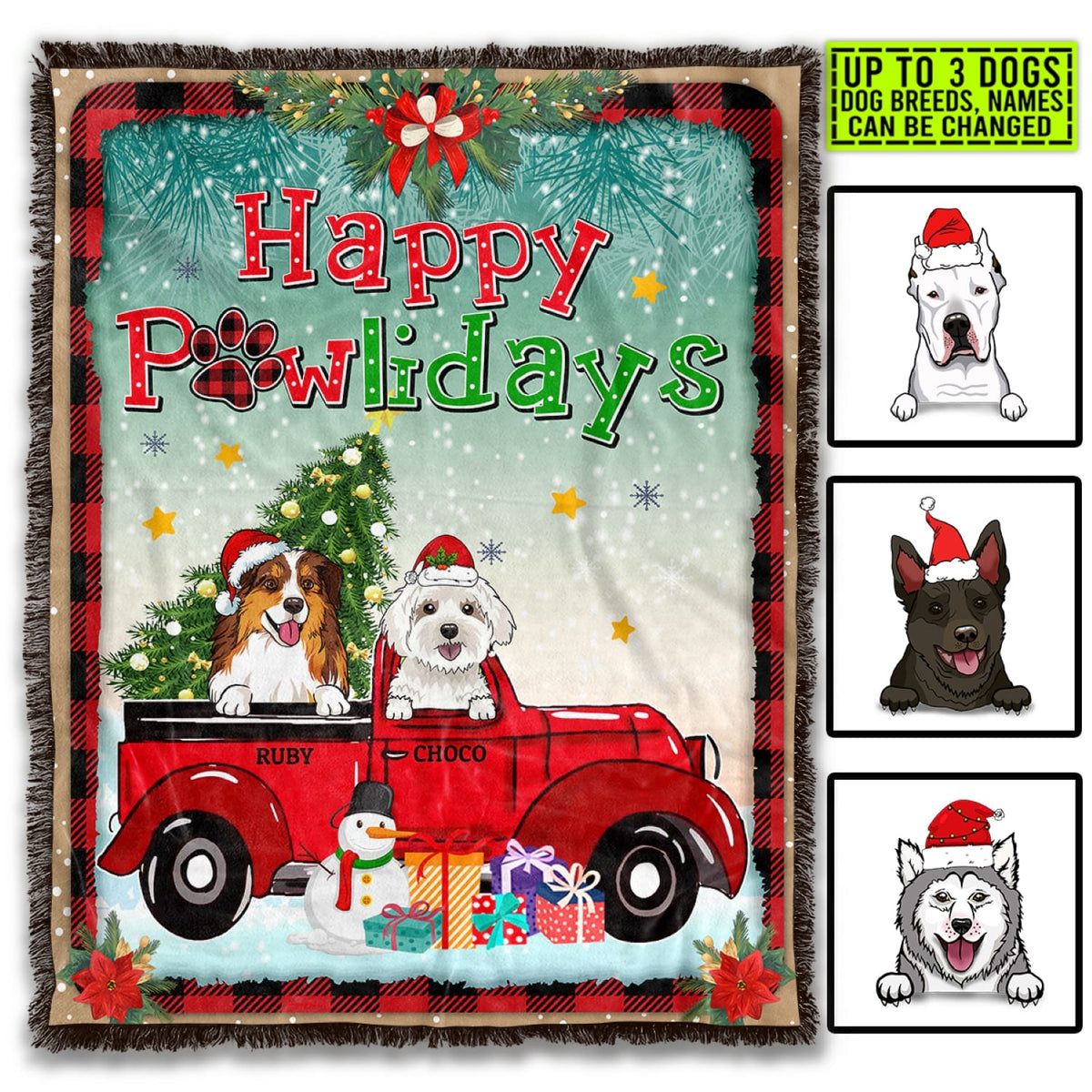 Happy Pawlidays Christmas Fleece Blanket – Sherpa Blanket – Custom Dog Lover Christmas Woven Blanket