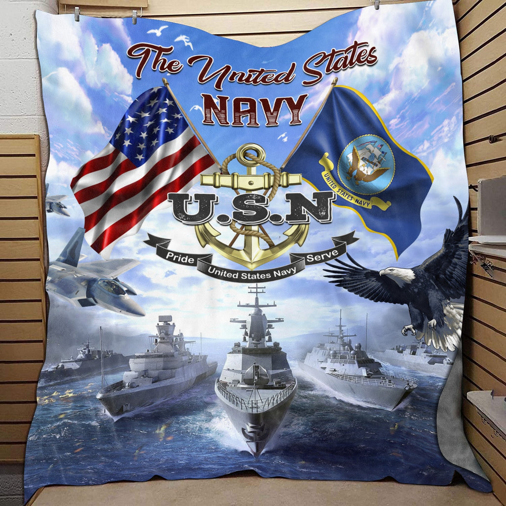 USA Navy Veteran Fleece Blanket – Mink Sherpa Blanket – Woven Blanket – Navy Military Gift For Veteran