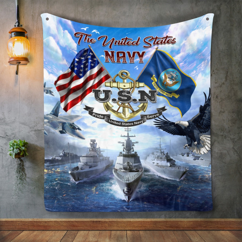 USA Navy Veteran Fleece Blanket – Mink Sherpa Blanket – Woven Blanket – Navy Military Gift For Veteran