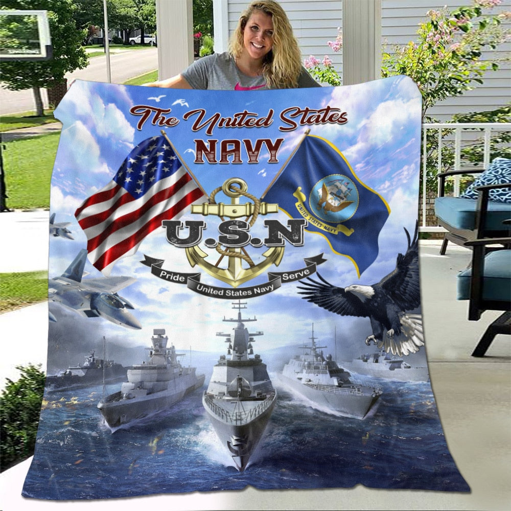 USA Navy Veteran Fleece Blanket – Mink Sherpa Blanket – Woven Blanket – Navy Military Gift For Veteran