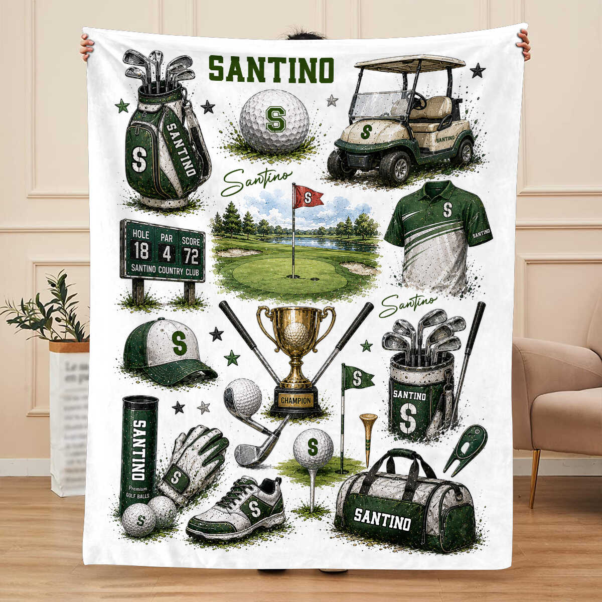 Custom Golf Blanket, Golfer Gift, Custom Golf Cart Blanket for Boy, Golf Course Nursery Decor, Kids Toddler Blanket