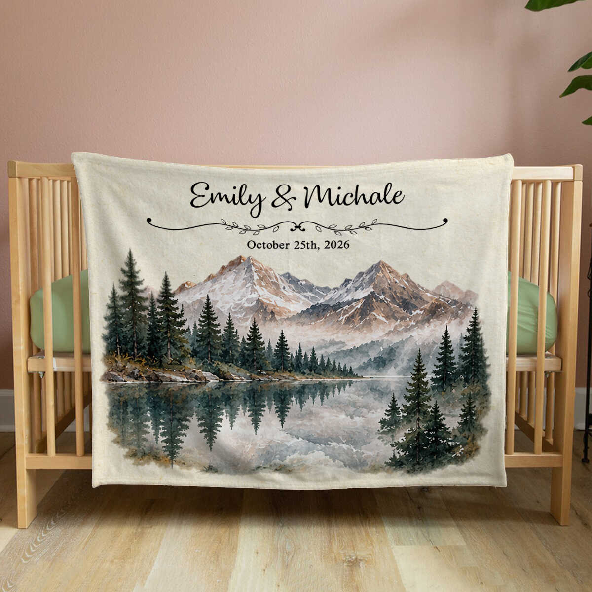 Personalized Couple Mountain Blanket, Custom Couple Name Throw, Scenic Mountain Landscape Blanket, Wedding Gift For Couple, Anniversary Gift