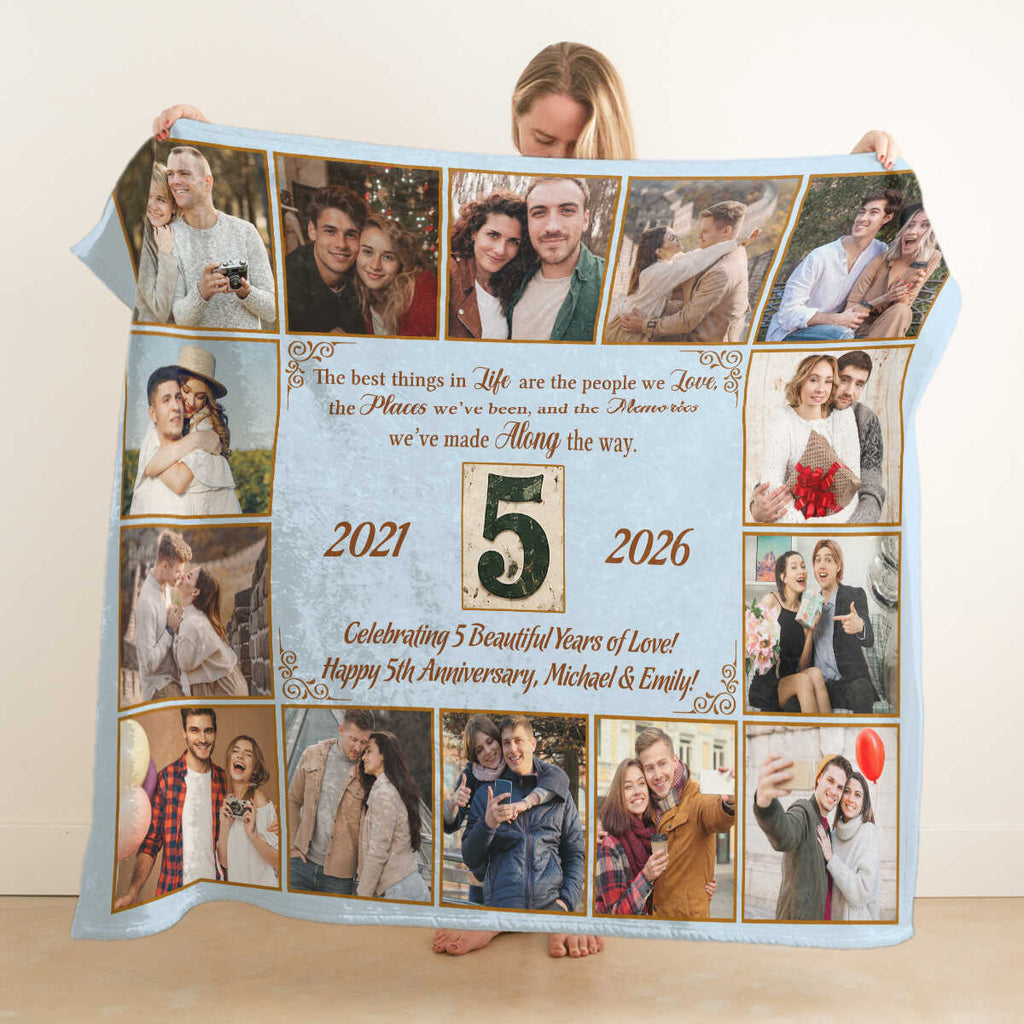 5th Anniversary Photo Blanket, Personalized Anniversary Gift, 5 Years of Marriage Couple Blanket, Custom Wedding Anniversary Keepsake