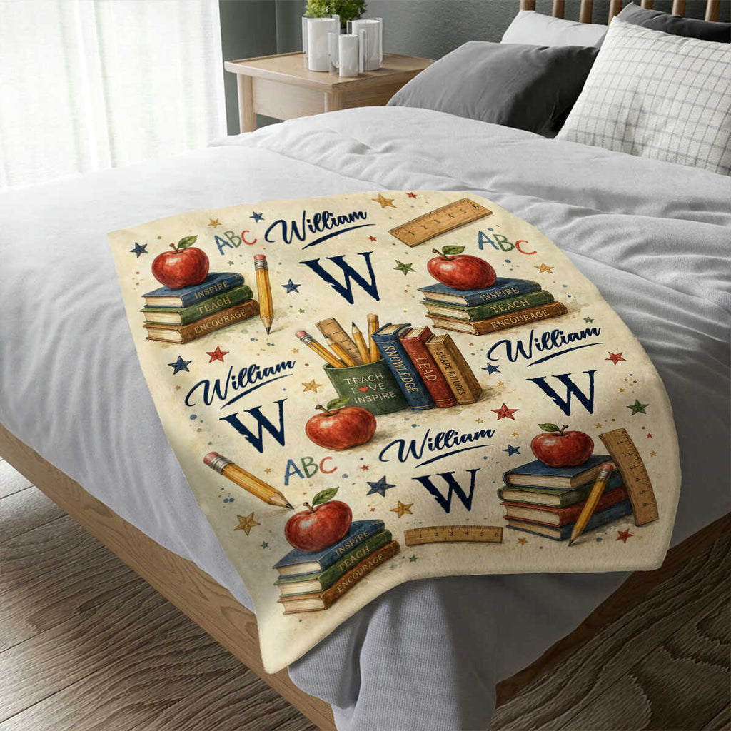 Personalized Teacher Blanket, Custom Teacher Appreciation Gift, End of Year Teacher Gift, Teacher Name Throw Blanket, Back to School