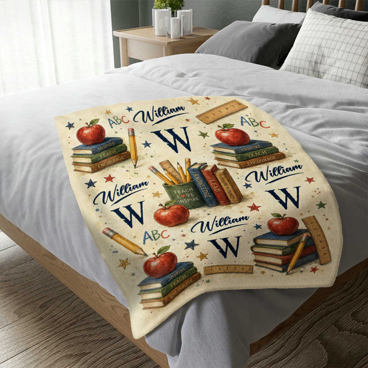 Personalized Teacher Blanket, Custom Teacher Appreciation Gift, End of Year Teacher Gift, Teacher Name Throw Blanket, Back to School
