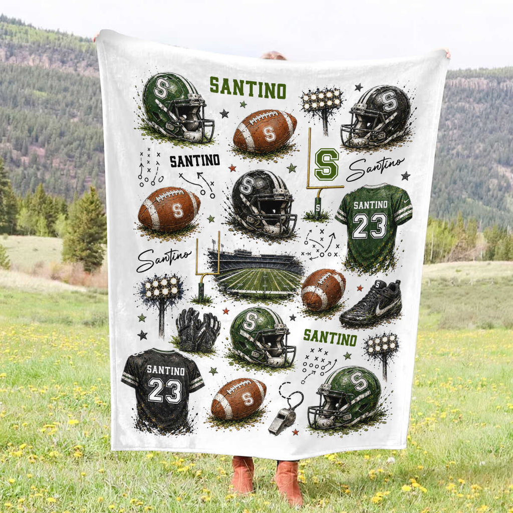 Personalized American Football Blanket, American Football Gift, Custom Name Sports Jersey Blanket Boy, American Football Nursery Decor