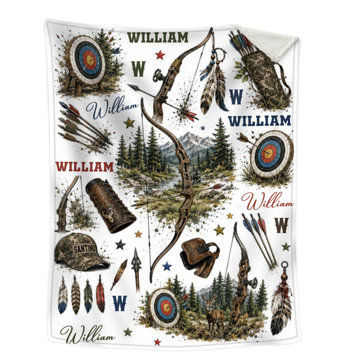 Personalized Archery Blanket, Custom Bow and Arrow Blanket for Boy, Woodland Hunting Nursery Decor, Toddler Blanket Gift