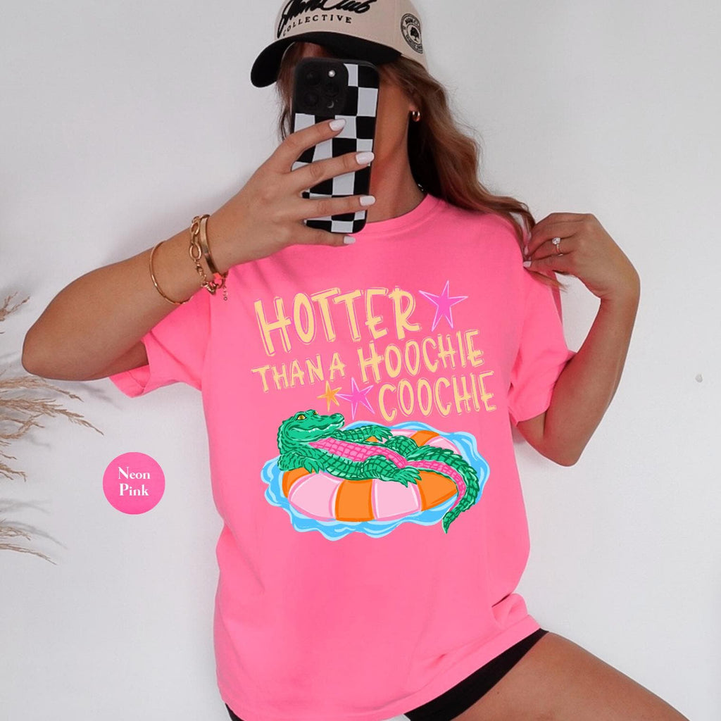 Hotter Hoochie Coochie Summer Comfort Colors Gator Summer Vacation Tee Crocodile Summer Beach (4)