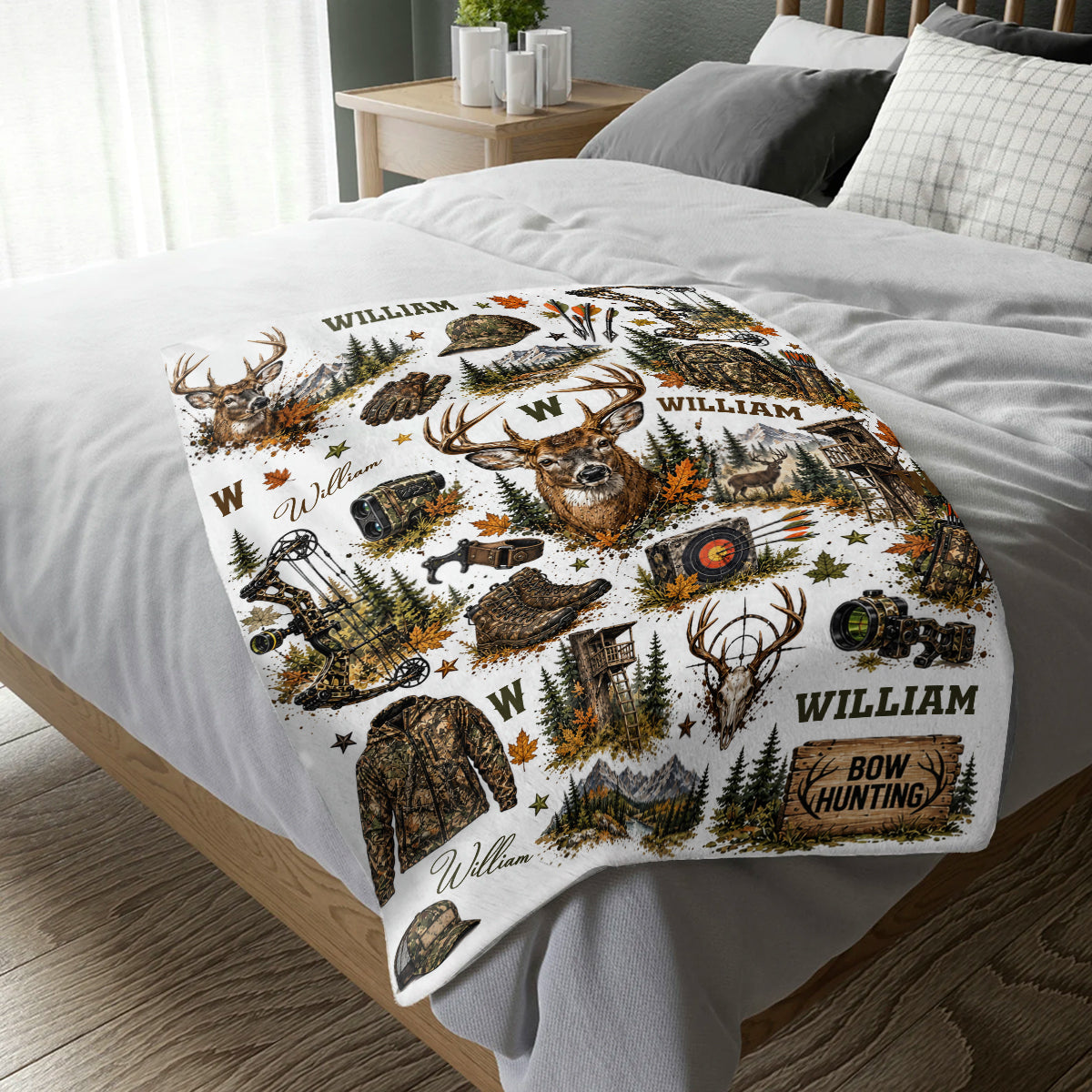 Personalized Bow Hunter Blanket, Bow Hunting Blanket, Deer Hunting Gift for Him, Outdoor Cabin Decor, Hunter Christmas Gift, Archery Hunter Gift