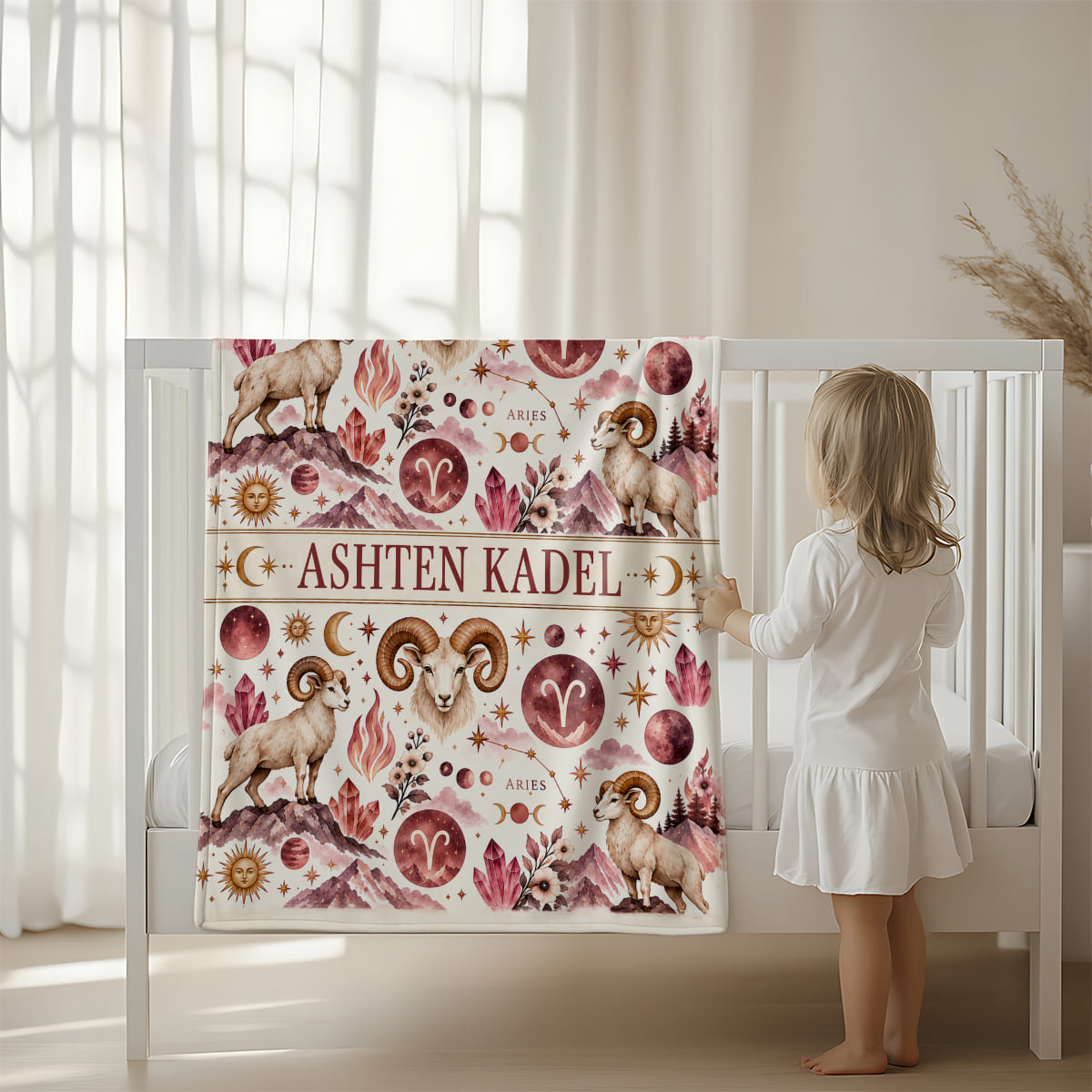 Personalized Aries Zodiac Blanket, Aries Baby Blanket, Custom Zodiac Baby Gift, Aries Gift for Baby, Nursery Blanket