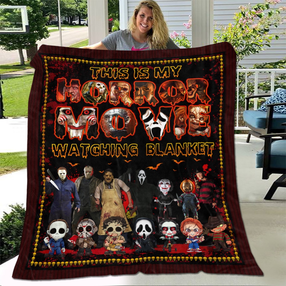 This Is My Horror Movie Watching Blanket – Funny Fleece Blanket – Mink Sherpa Blanket – Birthday Gifts for Women and Men