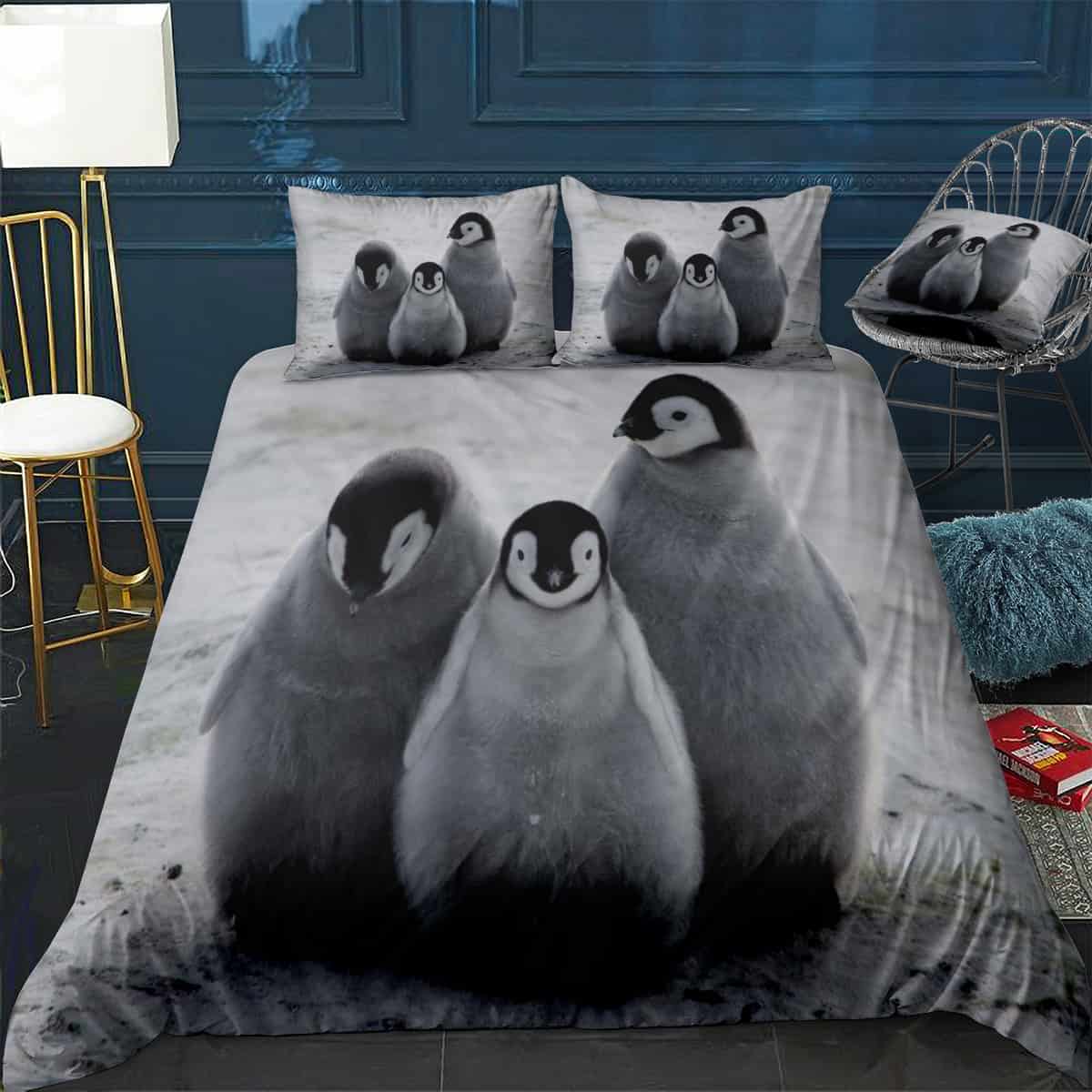 3 Emperor Penguin Chicks Bedding Set (Duvet Cover & Pillow Shams)