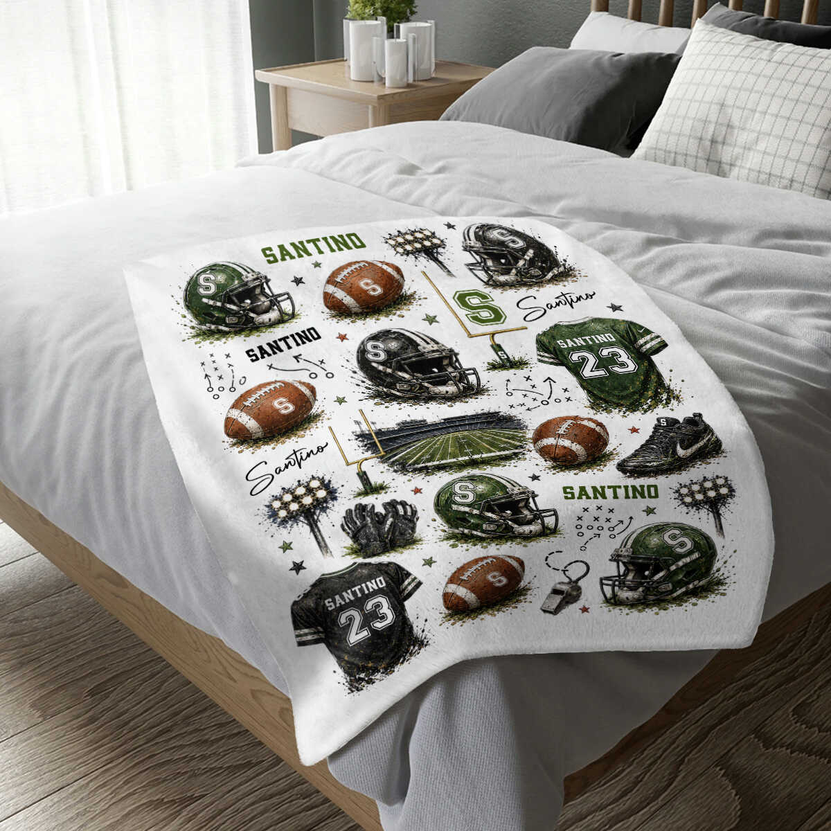Personalized American Football Blanket, American Football Gift, Custom Name Sports Jersey Blanket Boy, American Football Nursery Decor