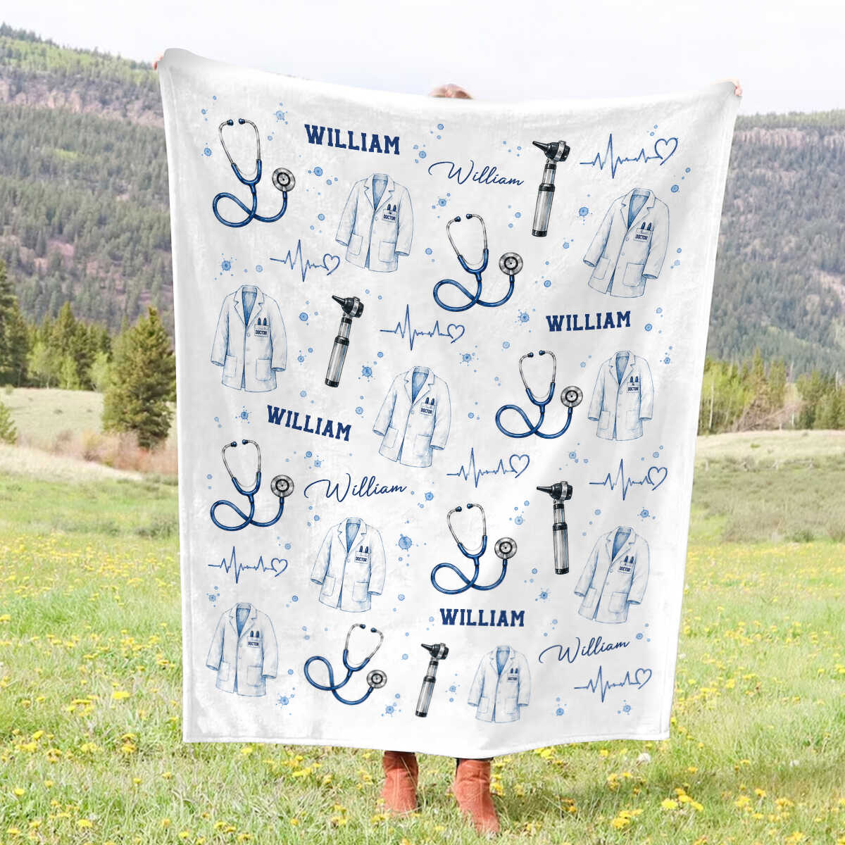 Personalized Doctor Blanket, Custom Medical Student Gift, Doctor Graduation Gift, Stethoscope Fleece Throw, Future Doctor MD Gift