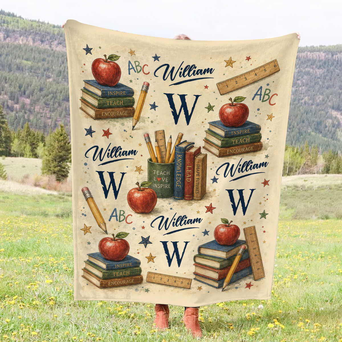 Personalized Teacher Blanket, Custom Teacher Appreciation Gift, End of Year Teacher Gift, Teacher Name Throw Blanket, Back to School