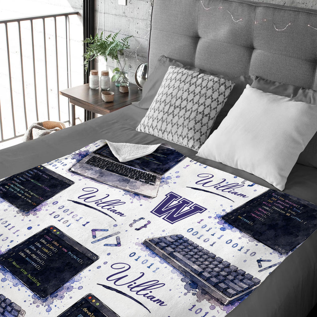 Personalized Software Engineer Blanket, Custom Programmer Gift, Coding Blanket with Name, Computer Science Gift, Developer Gift for Him