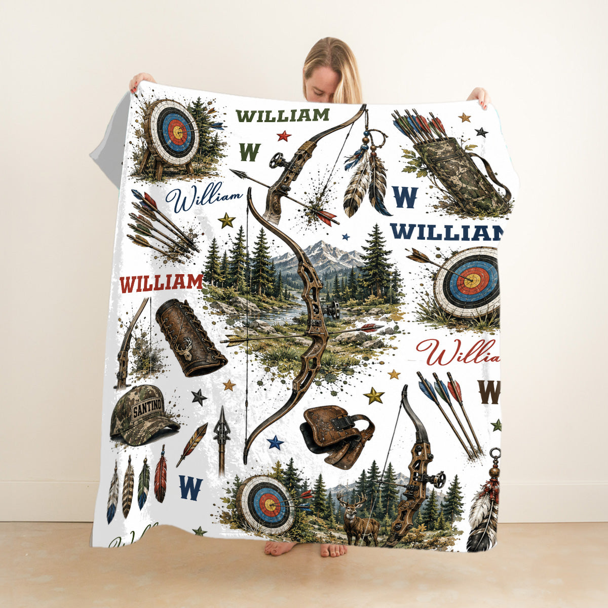 Personalized Archery Blanket, Custom Bow and Arrow Blanket for Boy, Woodland Hunting Nursery Decor, Toddler Blanket Gift