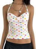 Y2K Polka Dot Halter Top for Women Colorful Backless Sleeveless Tie Neck Tank Summer Aesthetic Shirt