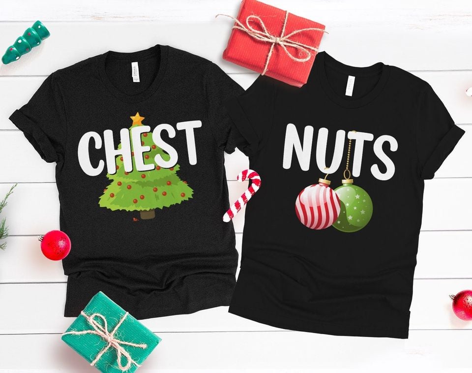 Chest Nuts Chesnuts Couples Christmas Shirts, Couple Christmas Shirts