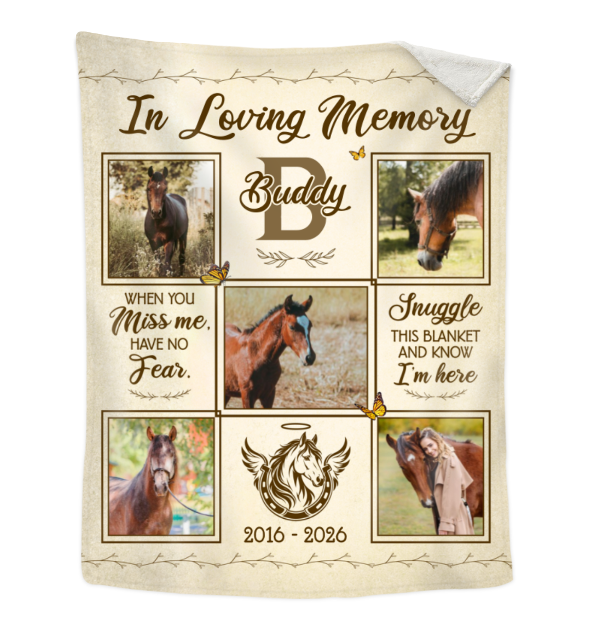 Horse Memorial Photo Blanket, Custom Horse Photo Collage Blanket, Horse Loss Remembrance Gift, Pet Memorial Gift, In Loving Memory Of Horse