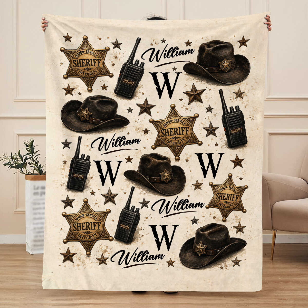 Personalized Sheriff Blanket, Custom Deputy Sheriff Gift, Law Enforcement Academy Graduation, Sheriff Badge Throw Blanket, Gift for Men
