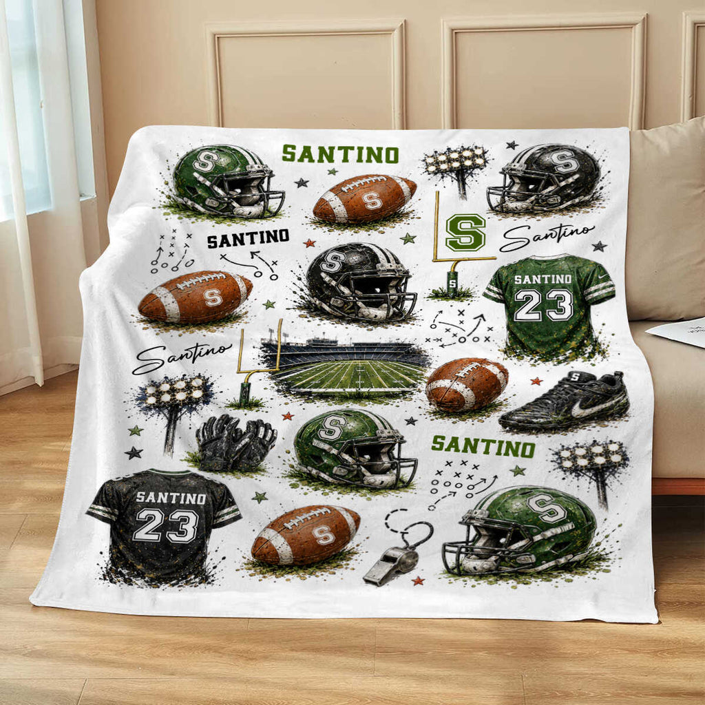 Personalized American Football Blanket, American Football Gift, Custom Name Sports Jersey Blanket Boy, American Football Nursery Decor