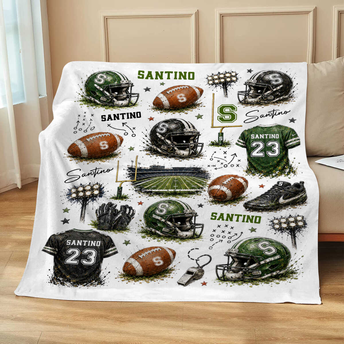 Personalized American Football Blanket, American Football Gift, Custom Name Sports Jersey Blanket Boy, American Football Nursery Decor