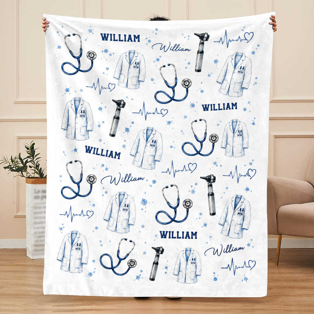 Personalized Doctor Blanket, Custom Medical Student Gift, Doctor Graduation Gift, Stethoscope Fleece Throw, Future Doctor MD Gift