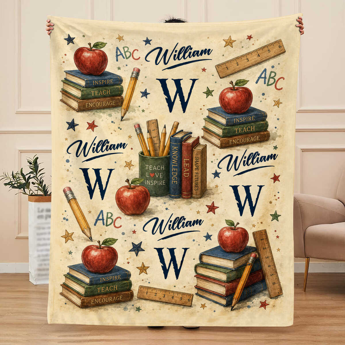 Personalized Teacher Blanket, Custom Teacher Appreciation Gift, End of Year Teacher Gift, Teacher Name Throw Blanket, Back to School