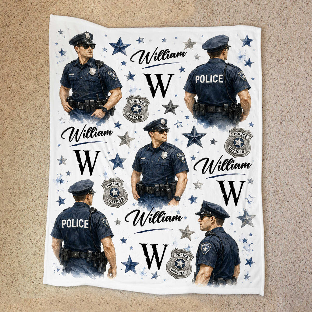 Personalized Police Officer Blanket, Custom Police Academy Graduation Gift, Police Officer Gift for Men Husband, Law Enforcement Throw