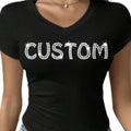 Personalized Rhinestone Shirt for Women | Custom Bling V-Neck Tee | Birthday, Bachelorette, Gift Sparkle Shirt l Bling Gems