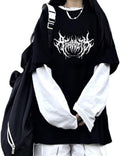 Goth Shirt Gothic Shirt Fake Two-Piece Alternative Clothing Goth Long Sleeve Top Grunge Clothes