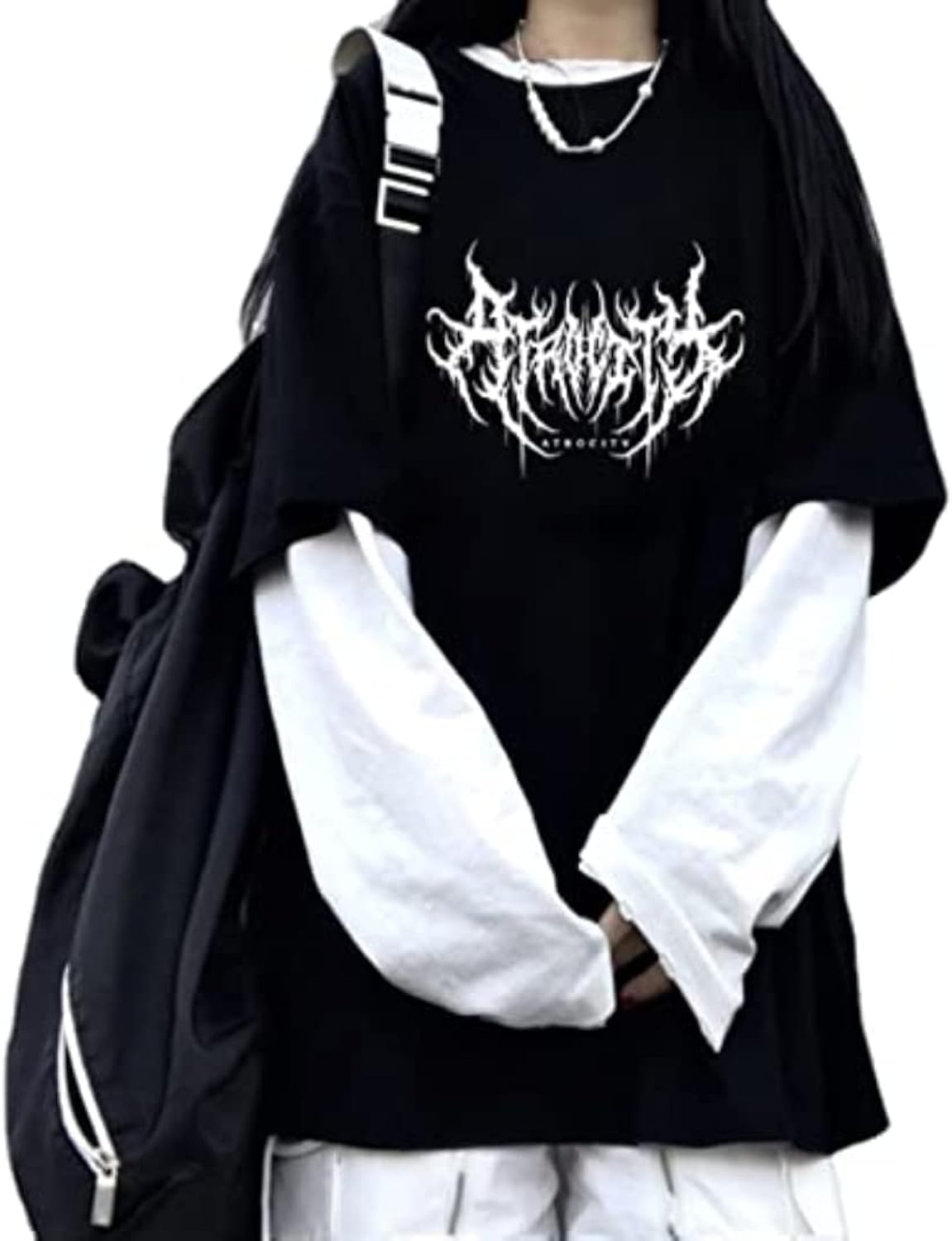 Goth Shirt Gothic Shirt Fake Two-Piece Alternative Clothing Goth Long Sleeve Top Grunge Clothes