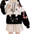 Cute Cat Graphic Hoodies Pullover Teens Japanese Kawaii Anime Print Hooded Sweatshirt Fashion Tops