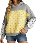 Women's 2026 Spring Pullover Hoodies Loose Oversized Flower Patchwork Long Sleeve Graphic Preppy Black Sweatshirts