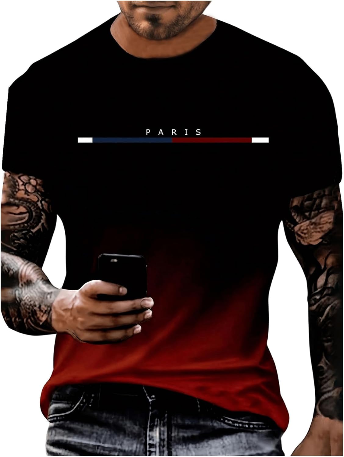 Men's Letter Print Short Sleeve T Shirt Round Neck Summer Casual Tee Tops