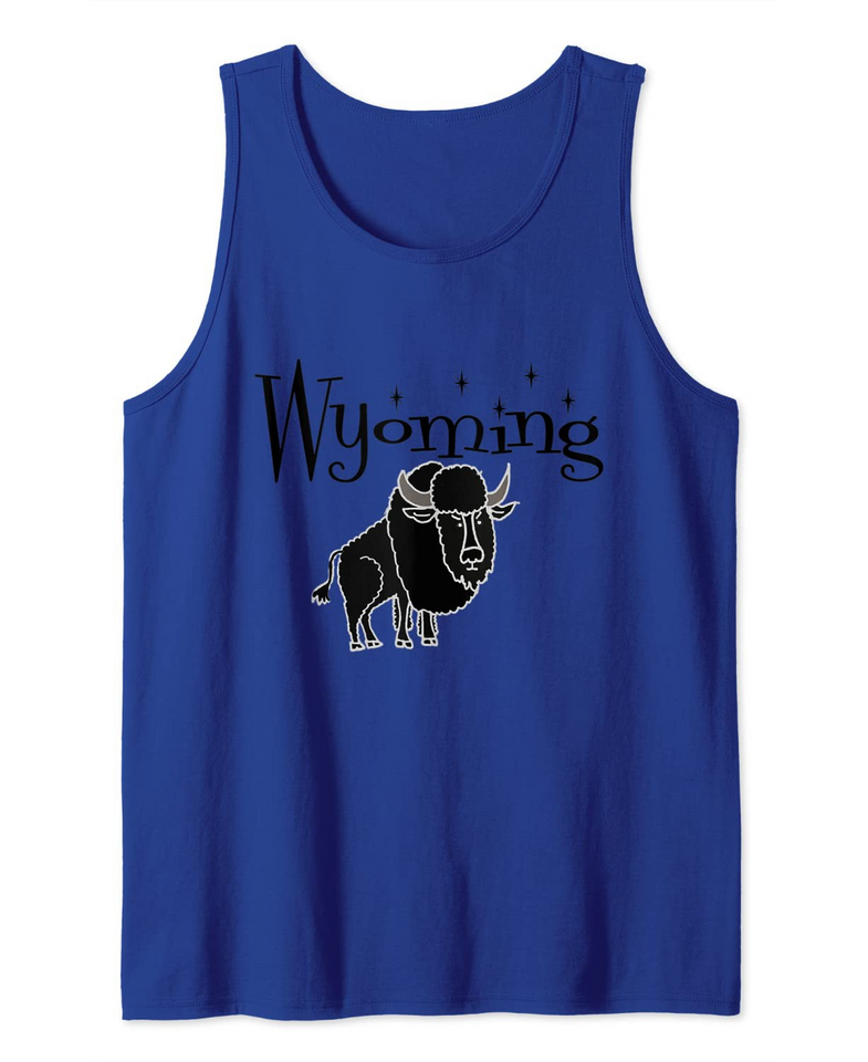 Funny Wyoming and Bison Travel Cartoon Tank Top