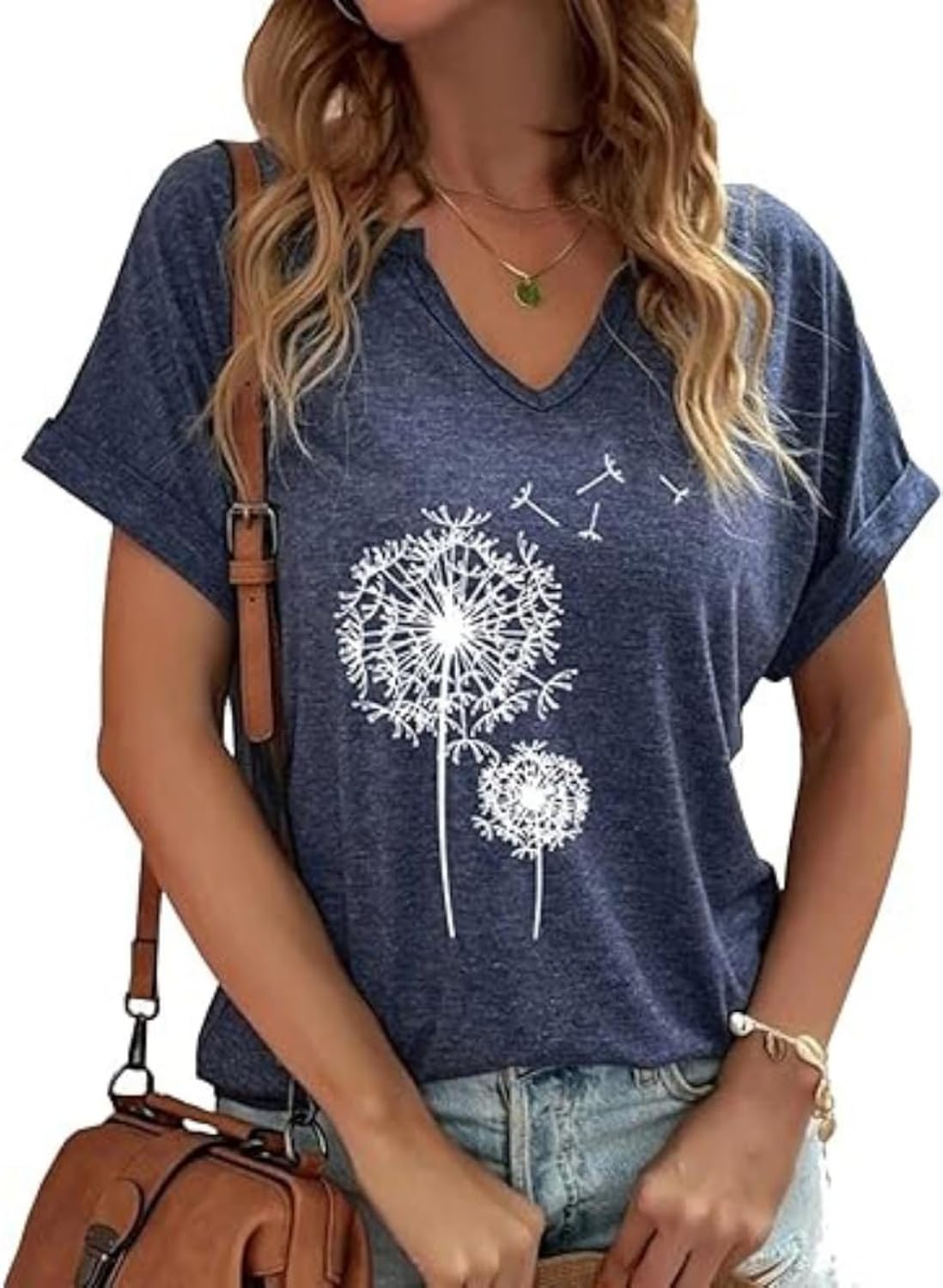 Womens Vintage Flowers V Neck Shirt Boho Floral Wildflowers Graphic Tee Casual Cottagecore Short Sleeve T Shirt