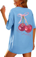 Oversized Graphic Tees for Women Trendy Cherry Printed Shirt Cute Summer Aesthetic Cotton Tshirts Tops for Teens