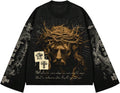 Men's Goth Graphic Tees Grunge Jesus Long Sleeve Shirts Crew Neck Hip Hop Tops Streetwear