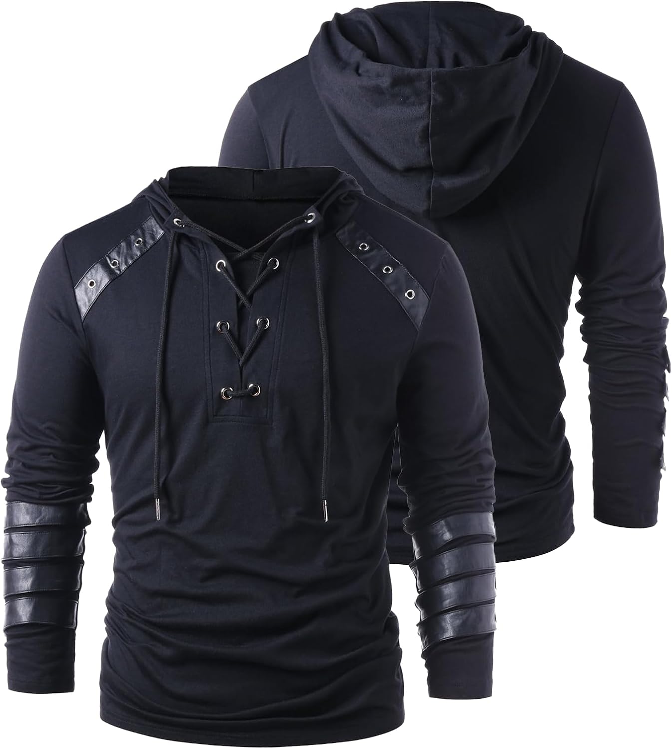 Mens Gothic Lace Up Hoodie Shirts Retro Sweatshirt Vintage Steampunk Hooded Tops Halloween Cosplay Costume