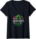 Womens Flowers of Ireland - Vintage Style Minimalist Boho V-Neck T-Shirt
