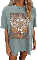 Oversized Nashville Music City T-Shirt Women Oversized Shirts Rock Band Tshirt Vintage Guitar Wings Graphic Tees