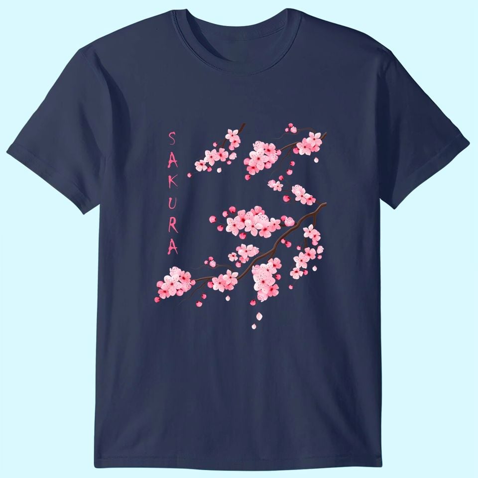 Vintage Sakura Cherry Blossom Japanese Graphical Art T-Shirt