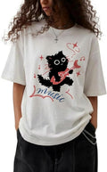 Women's Grunge Shirts Oversized Graphic Tees Y2k Clothes Cat Emo Harajuku Tee Tops Cotton Summer Streetwear