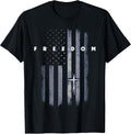 Grunge American Flag and Cross Faith Family Freedom T-Shirt