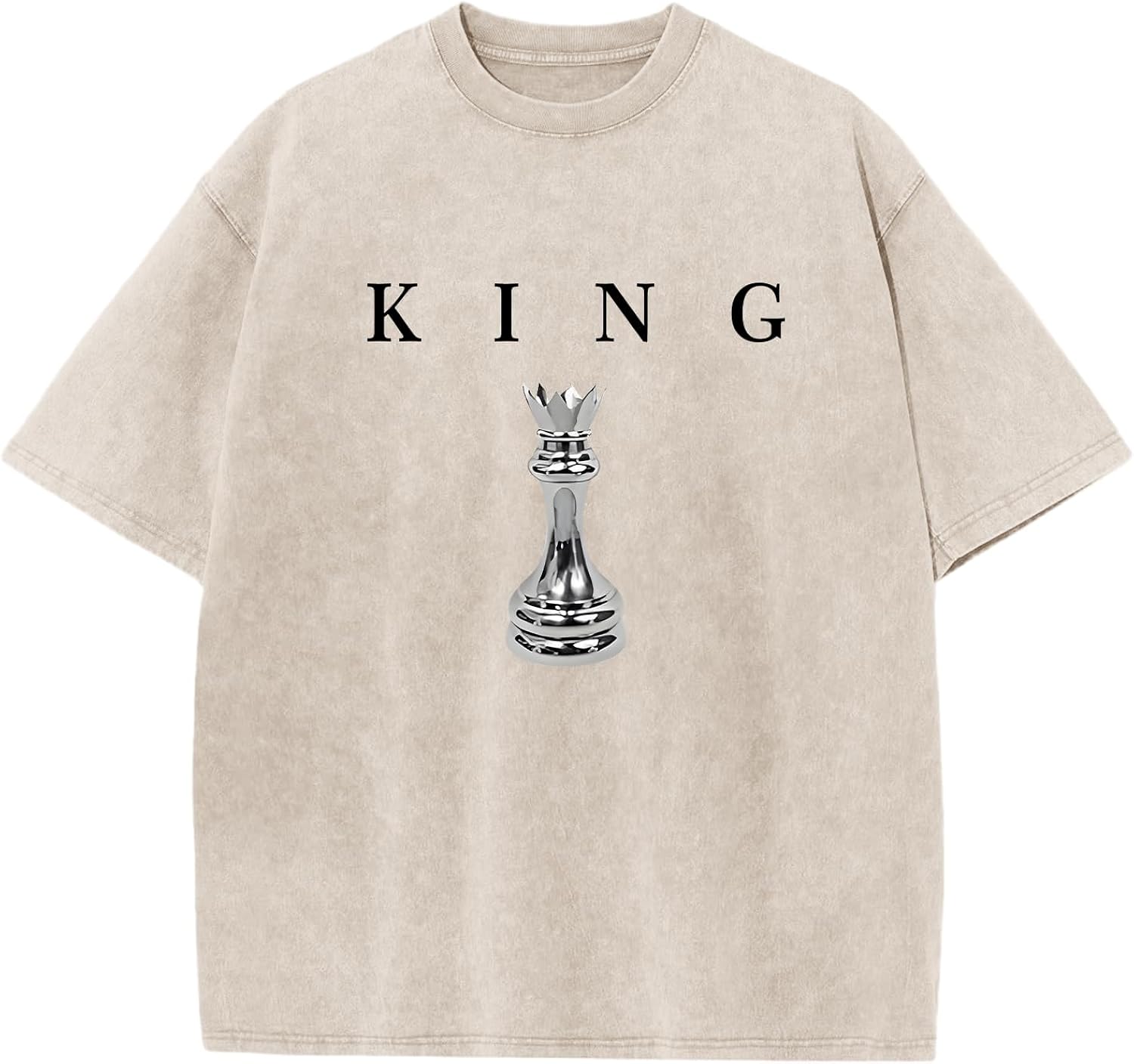 Mens Graphic Tee Shirts King Chess Shirt for Men Vintage Designer Shirts Acid Wash Tshirt Oversized Streetwear Tops