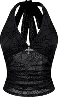 Women's Y2k Gothic Goth Halter Top Mesh Sheer Backless Going Out Tops Emo Grunge Clothes Rave Outfits