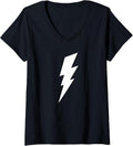 Womens White Lightning Bolt – Minimalist Energy Symbol V-Neck T-Shirt